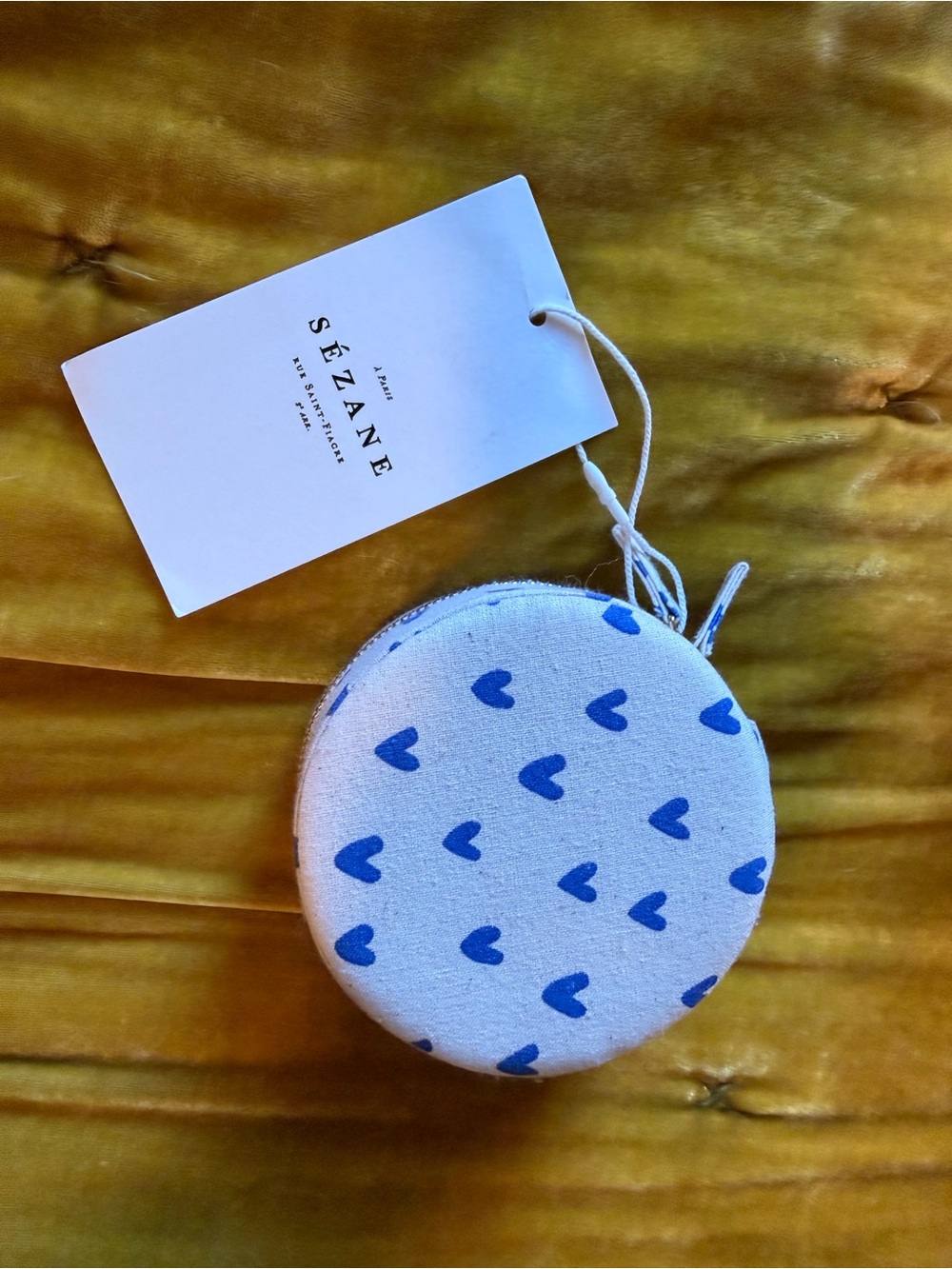 Sezane Round Heart Print jewelry box- Blue on White